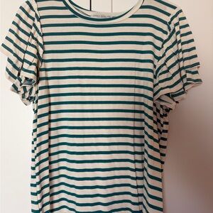 Green Envelope Teal and Cream Striped Short Sleeve Top